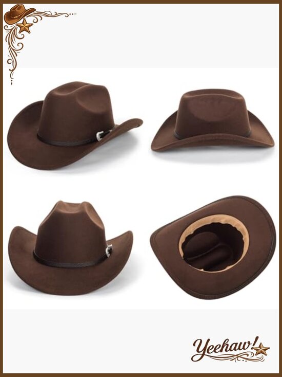 Adjustable Felt Cowboy Hat with Buckle Belt for Western Rodeo Outfits main image 5